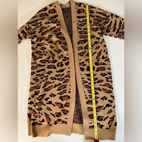 SPLENDID brown black cheetah print open long cardigan sz XS comfy - Picture 6 of 7